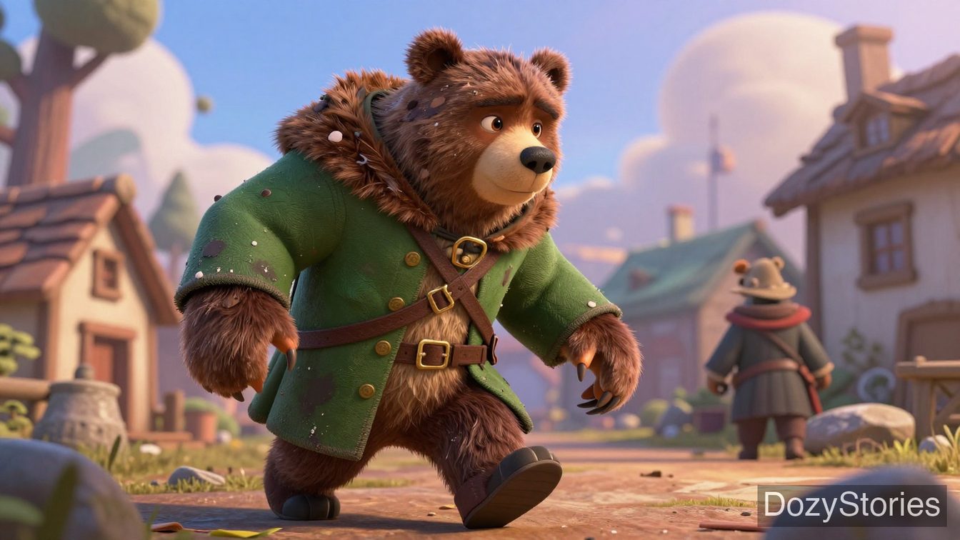 Bearskin - The stranger leaves behind a coat that is always full of money and a bearskin cloak, and the soldier becomes Bearskin, a sight that makes everyone run away. - Scene Illustration 3