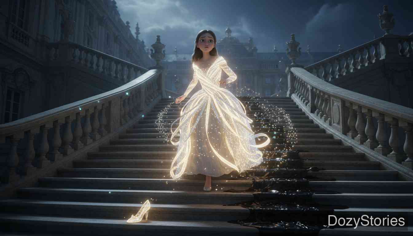 Cinderella - Cinderella wishes three times, dances three nights in magic gowns, and on the last night flees so fast that one golden slipper is left stuck in the pitch. - Scene Illustration 3
