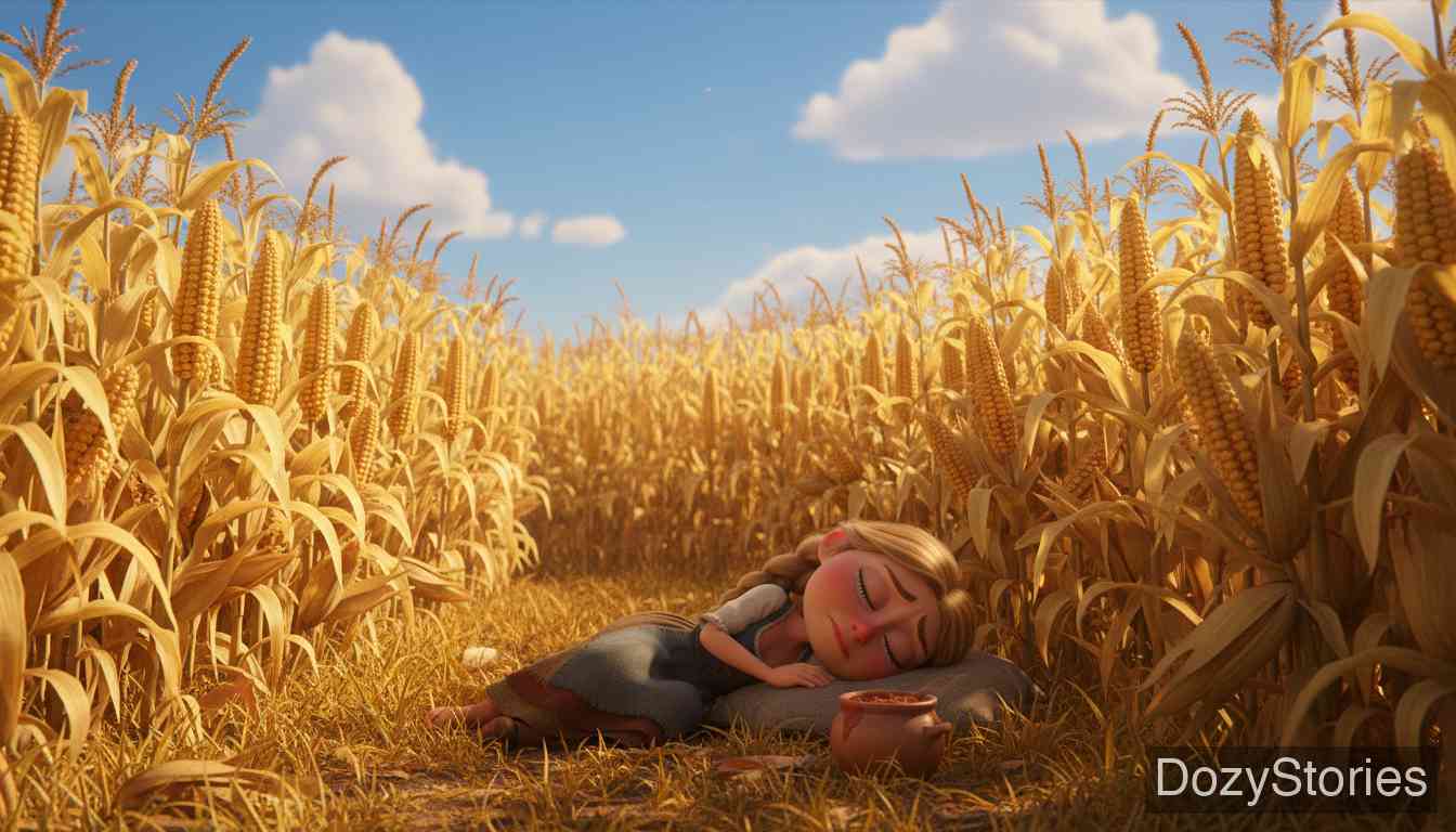 Clever Else - After the wedding Else goes to cut the corn, but she eats first, then sleeps, and forgets the field. - Scene Illustration 4