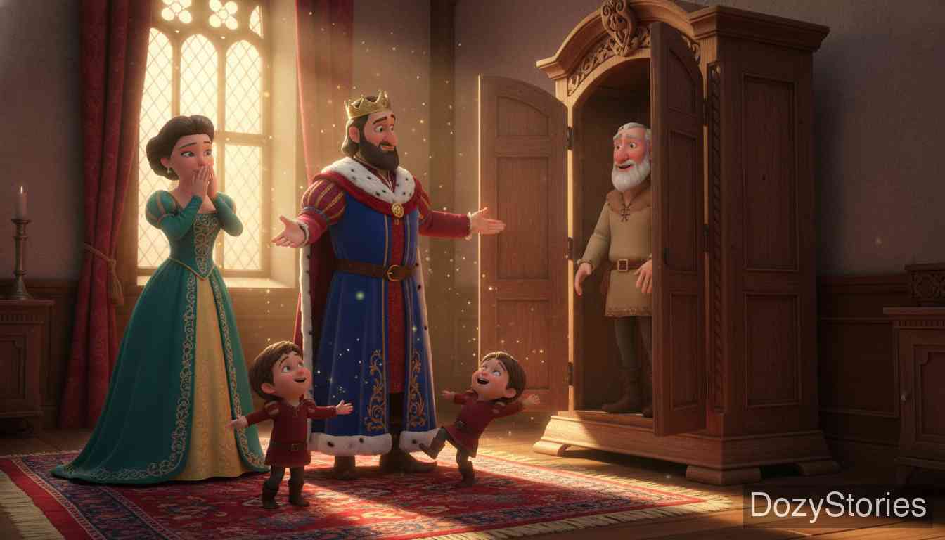 Faithful John - The king mourns before the stone. Years later it speaks: only the blood of his twin sons can restore John. The king gives up his dearest; John returns, restores the boys, and the family is whole again. - Scene Illustration 5