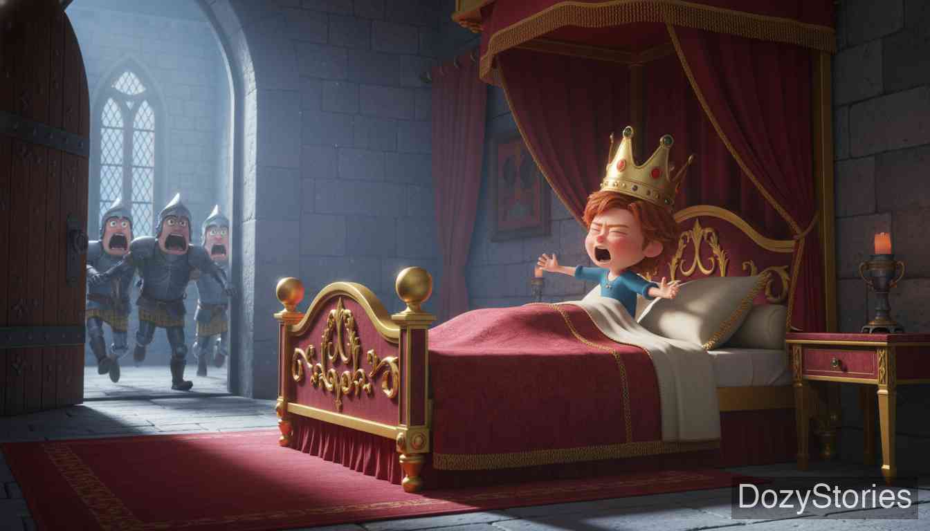 The Brave Little Tailor - The queen learns her husband's secret and plans to kidnap him, but his "sleep talk" frightens the guards away, and he keeps his throne. - Scene Illustration 5