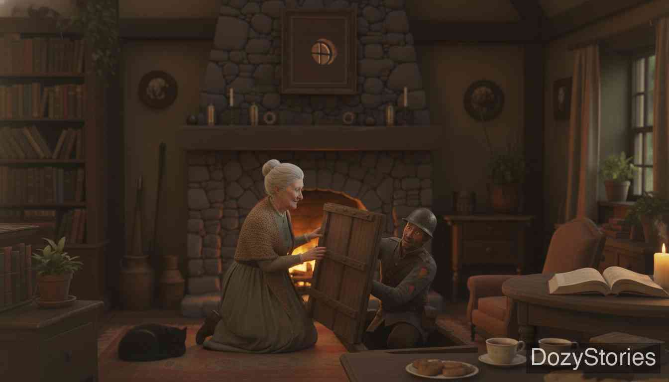 魔鬼和他的祖母 - 石头屋里住着魔鬼的祖母。她怜惜落难的士兵,把他藏进地窖,答应替他套出孙子的谜底。 - 场景插画 3