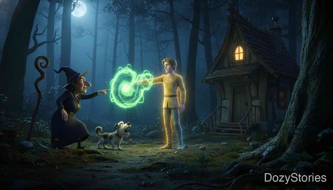 The Gold-Children - The father-in-law discovers his son-in-law is made of gold and feels relieved. The gold-child dreams of hunting a stag, ignores his wife's pleas, enters the forest, and is turned to stone by a witch. - Scene Illustration 4