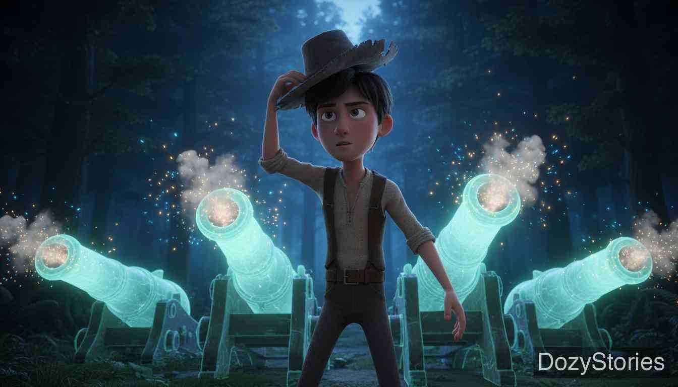 The Knapsack, the Hat, and the Horn - He plays the same trick on two more charcoal burners, winning a cannon-firing hat and a wall-toppling horn, until all three treasures are his. - Scene Illustration 3