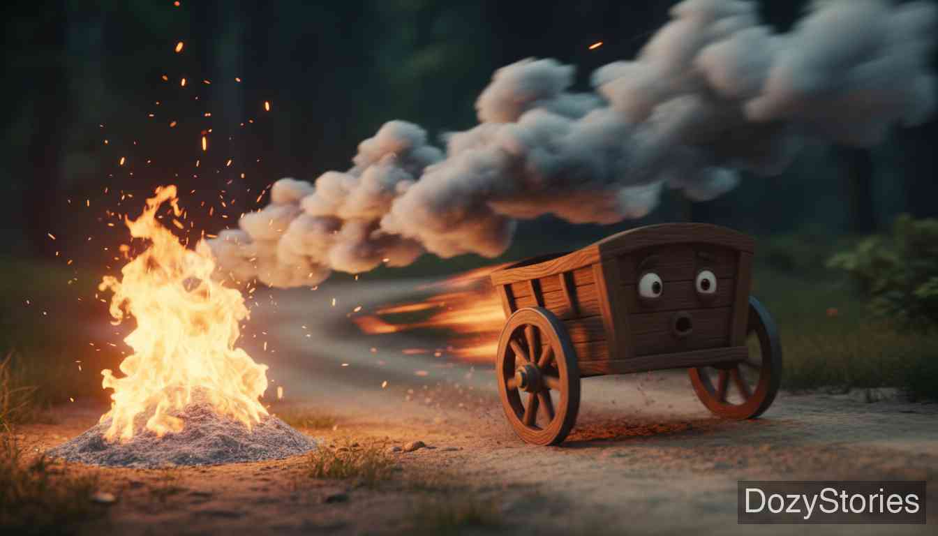 The Louse and the Flea - The cart races away, and after hearing the news the heap of ashes bursts into bright flames. - Scene Illustration 3