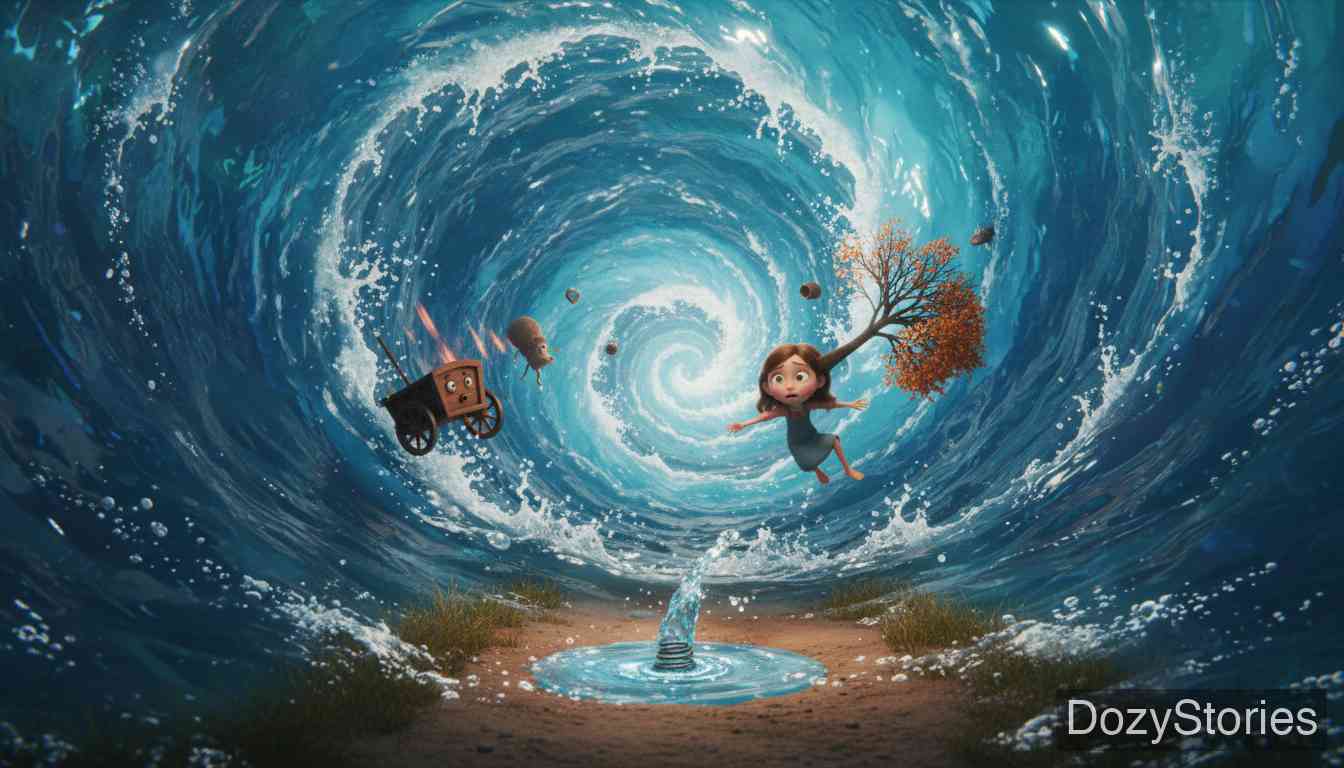 The Louse and the Flea - The girl smashes her jug, the spring pours out, and the rising water covers everything. - Scene Illustration 5