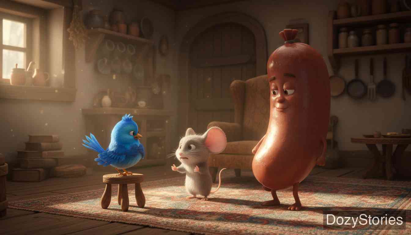 The Mouse, the Bird, and the Sausage - The bird listens to gossip, feels cheated, and insists on swapping jobs with his friends. - Scene Illustration 2