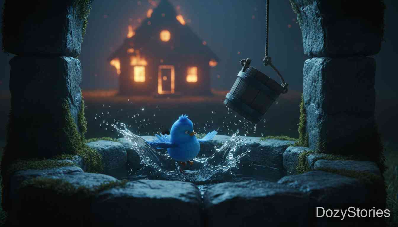 The Mouse, the Bird, and the Sausage - Fire burns the house to ashes, and the bird drowns in the well, so the household of three comes to nothing. - Scene Illustration 5