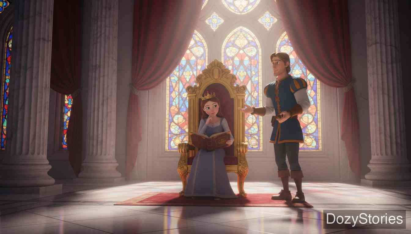 The Riddle - The prince sets his riddle for the proud princess; her maids come to spy, and the clever servant drives them away. - Scene Illustration 4