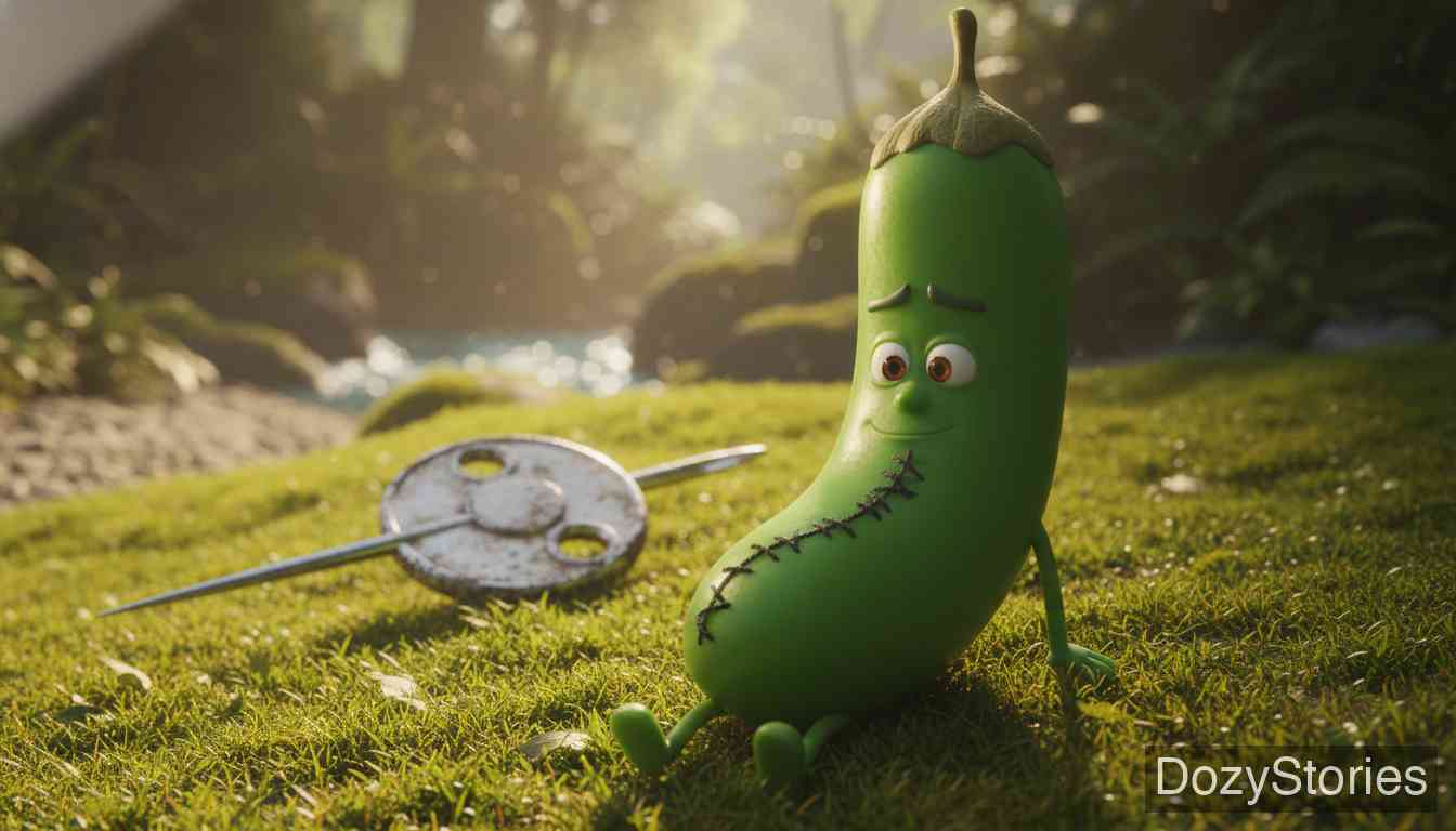 稻草、煤炭和豆子 - 留在岸上的豆子笑破了肚皮,幸得好心裁缝用黑线缝好——从此每粒豆子身上都有一道黑缝。 - 场景插画 5