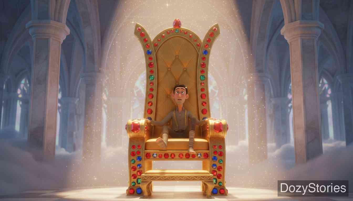 The Tailor in Heaven - While Peter is away, curiosity drives the tailor to wander all over heaven, and to sit on the golden throne. - Scene Illustration 3