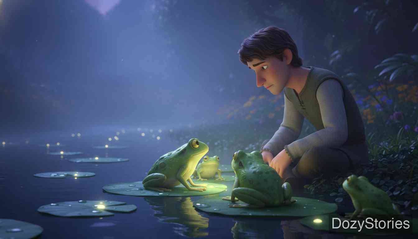 The Three Languages - On the road to Rome he understands a crowd of frogs, and his heart grows heavy. - Scene Illustration 4
