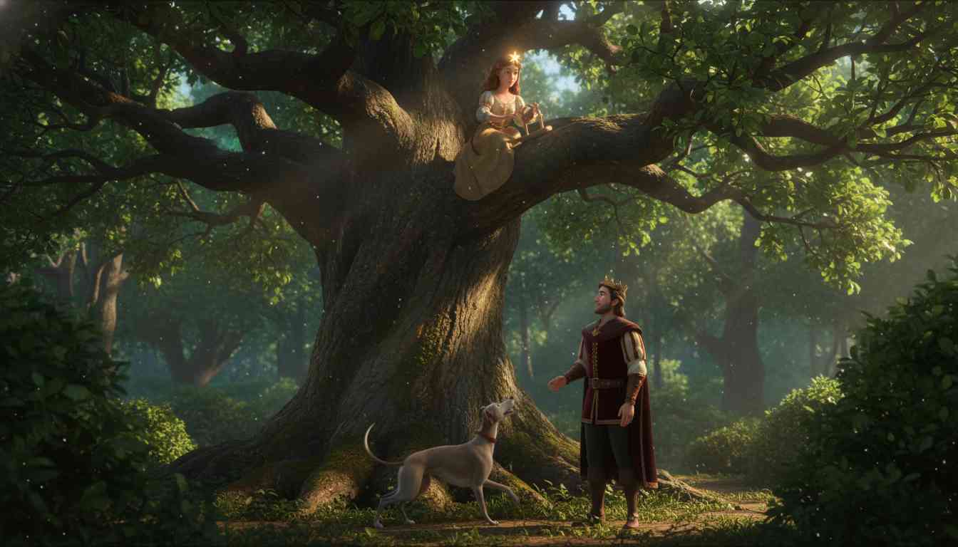 The Twelve Brothers - Silent for seven years, the sister spins in a tall tree; a King falls in love and marries her, but his wicked mother slanders her until he sentences her to death. - Scene Illustration 4