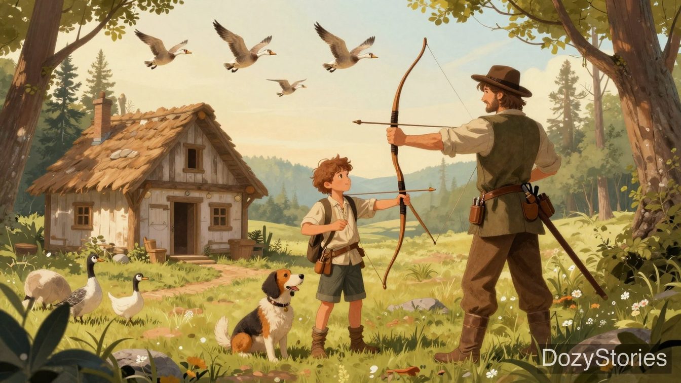 The Two Brothers - The envious goldsmith tricks the twins into the forest, but a huntsman adopts them and trains them into fine hunters - Scene Illustration 2