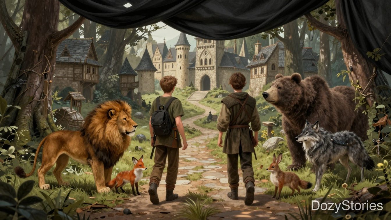 The Two Brothers - The brothers gain grateful animal companions and part ways; the younger arrives at a town in black, where the princess must be given to the dragon - Scene Illustration 3