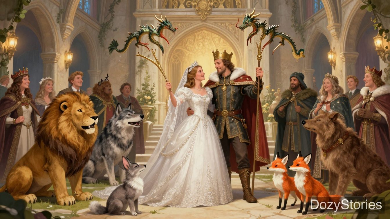 The Two Brothers - A year later the huntsman returns, proves the truth with the seven tongues, unmasks the marshal before the court, and marries the princess — good and evil each get their due - Scene Illustration 5