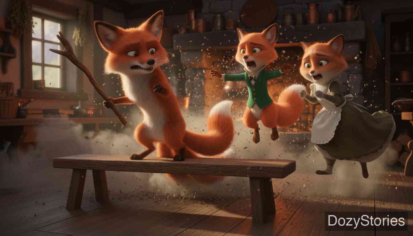 The Wedding of Mrs. Fox - A nine-tailed fox finally appears, but just as the wedding begins, the old fox jumps up and drives everyone out of the house. - Scene Illustration 3