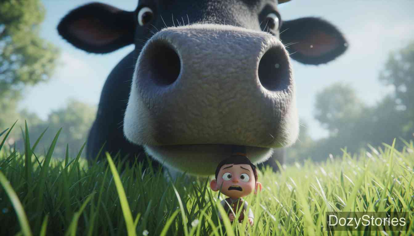 Thumbling's Travels - As a servant at an inn, Thumbling angers the maids, is swallowed by a cow with the grass, and cries for help in vain. - Scene Illustration 3