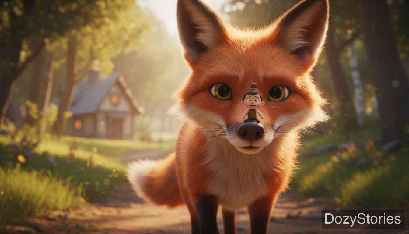 Thumbling's Travels - A fox swallows Thumbling on the road home, but a promise of his father's chickens buys his freedom and brings him safely back. - Scene Illustration 5